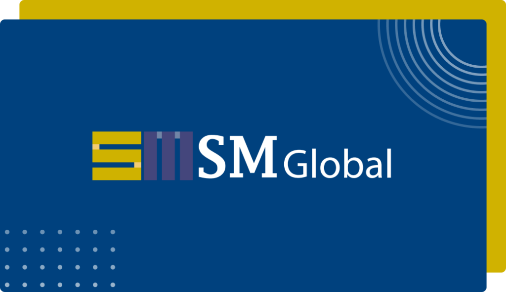 Sm global logo blue and yellow rectangle
